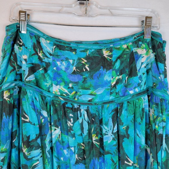 Ulla Johnson Womens Gabriella Floral Tropical Midi Skirt Size 12 Blue Hawaiian - Picture 2 of 8